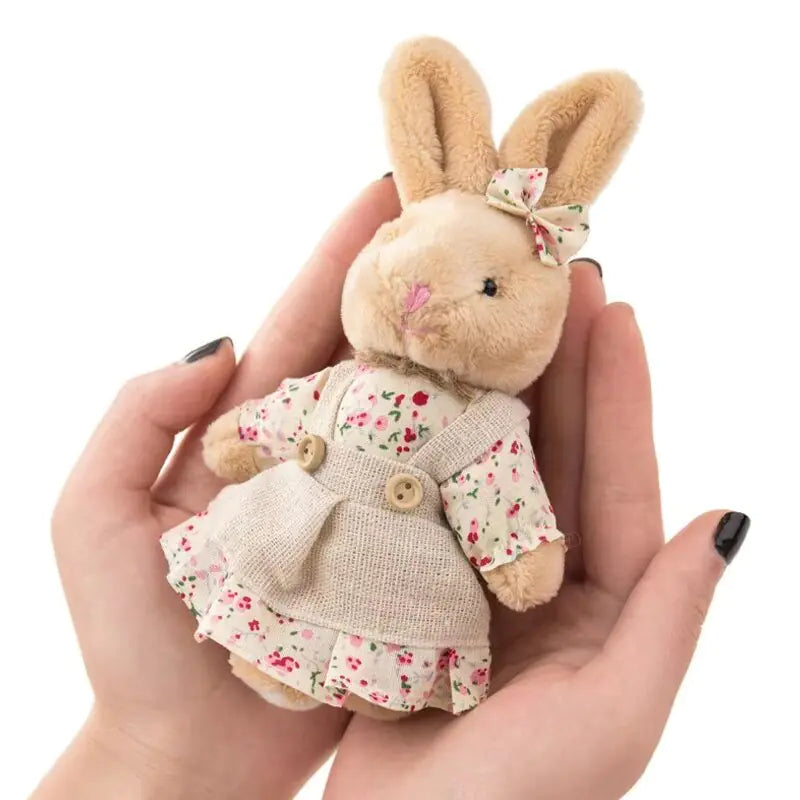 Country Style Linen Teddy Bear Keychain