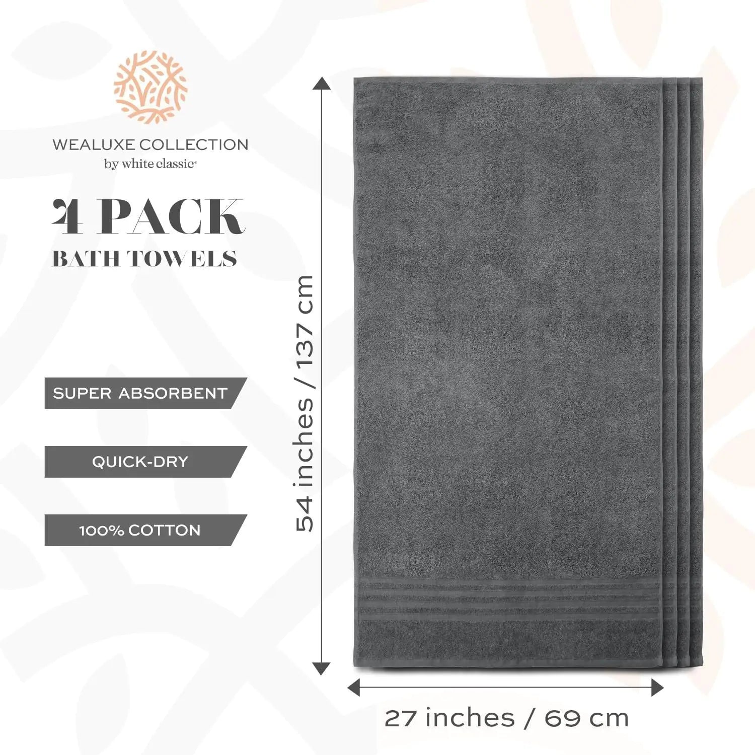 4 Cotton 27x54 Inch Body Towel