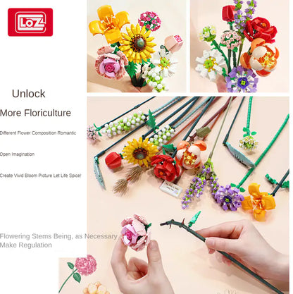 Romantic Flower Bouquet Building Blocks Anime Figure Toy