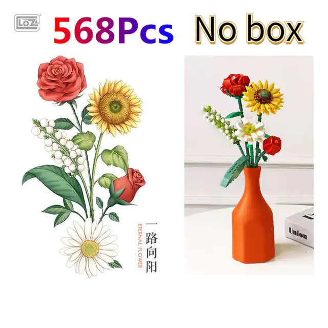 Romantic Flower Bouquet Building Blocks Anime Figure Toy